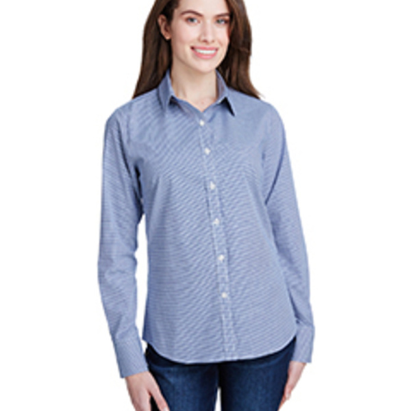 Ladies' Microcheck Gingham Long-Sleeve Cotton Shirt Thumbnail
